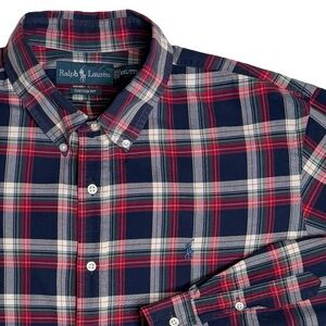 Polo Ralph Lauren‎ Plaid Button Down Custom Fit Navy Red Green Men’s Shirt XXL